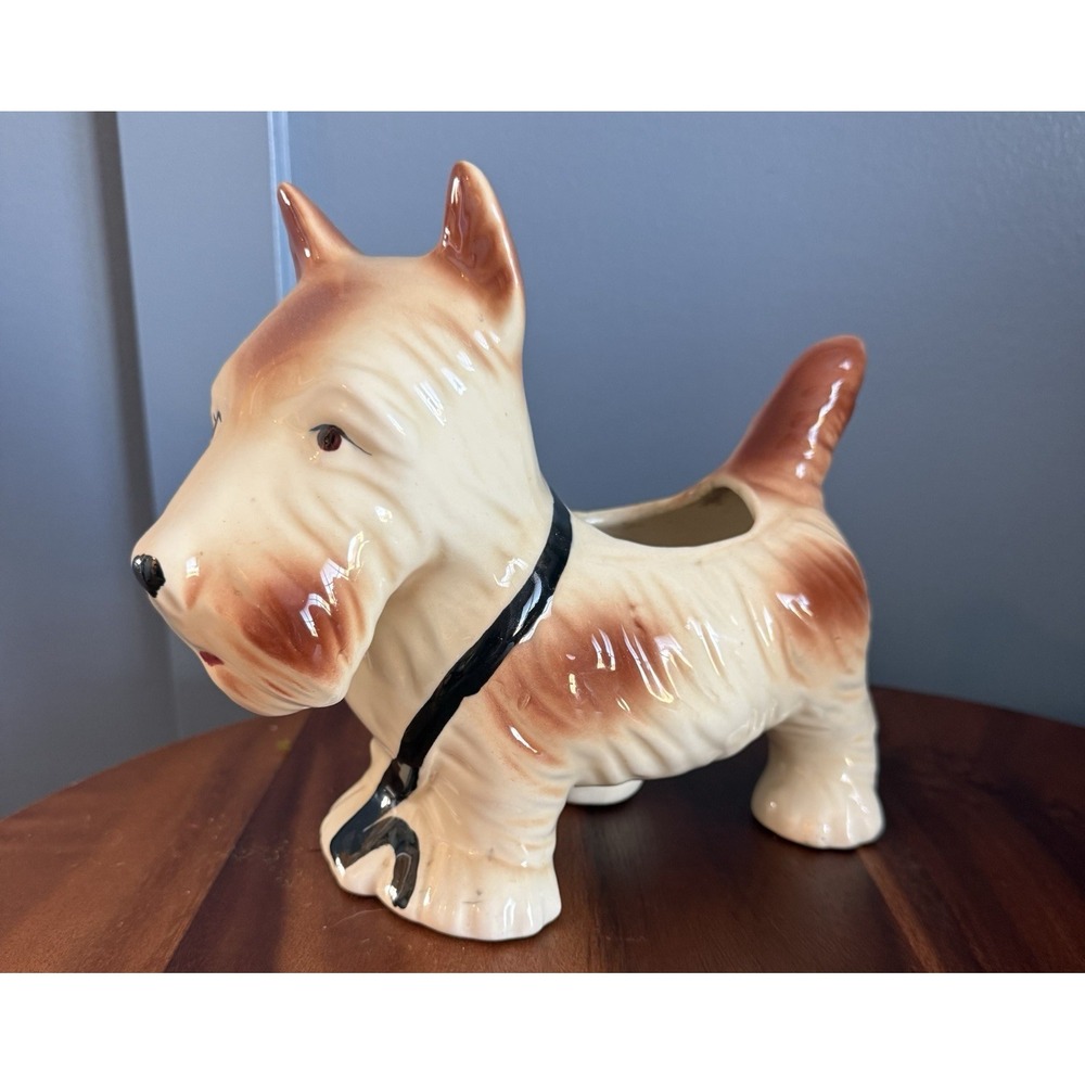 Scottie Dog Terrier Planter White Black‎ Spots